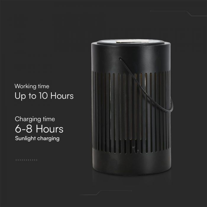 0.5W(21Lm) LED solārā galda lampa, V-TAC, IP20, melna, silti balta gaisma 3000K