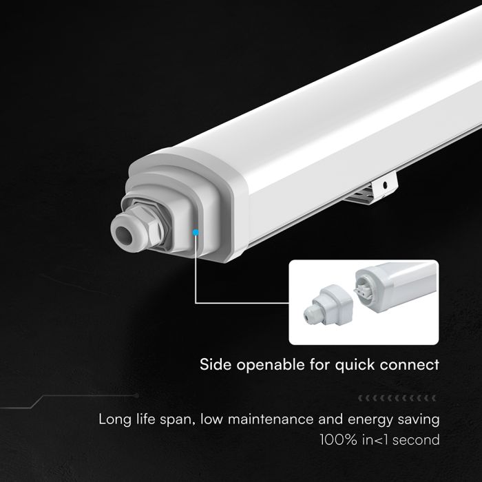36W(4320Lm) LED hermētiskais lineārais gaismeklis, V-TAC VT-12035, CREE SMD, 120Lm/W, IP65, balts, 1200x68x59mm, savienojams līdz 10 gab., 120°, 6 gadu garantija, auksti balta gaisma 6500K