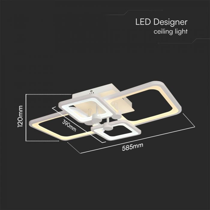 Светодиодный дизайнерский светильник 70W(6000Lm), V-TAC, IP20, белый, 585x390x120mm, с пультом ДУ, 3IN1