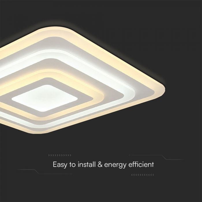 77W(6700Lm) LED-designarmatur med fjärrkontroll, V-TAC, IP20, vit, 495x495x55mm, dimbar, 3IN1