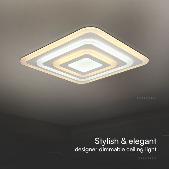 77W(6700Lm) LED-designarmatur med fjärrkontroll, V-TAC, IP20, vit, 495x495x55mm, dimbar, 3IN1