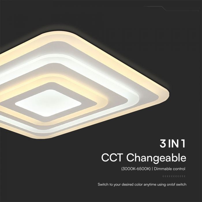 77W(6700Lm) LED dizaina gaismeklis ar tālvadības pulti, V-TAC, IP20, balta,   495x495x55mm, dimmējama, 3IN1