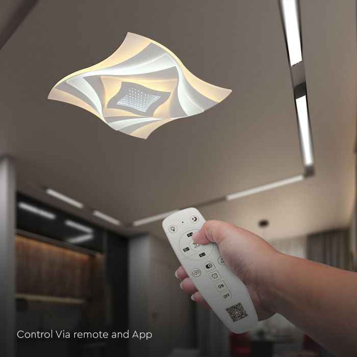 75W(6500Lm) LED-designarmatur med fjärrkontroll, V-TAC, IP20, vit, 495x495x55mm, dimbar, 3IN1