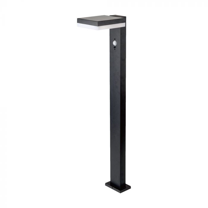 5,5W (220Lm) LED vertikal solcellsarmatur för trädgård med PIR-sensor, V-TAC, IP54, svart, varmvitt ljus 3000K