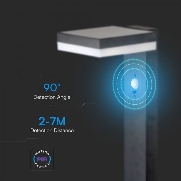 5,5W (220Lm) LED vertikal solcellsarmatur för trädgård med PIR-sensor, V-TAC, IP54, svart, varmvitt ljus 3000K
