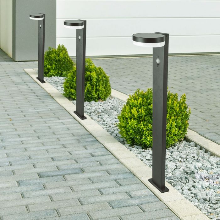 5.5W(220Lm) LED вертикальный солнечный садовый светильник с PIR датчиком, V-TAC, IP54, черный, теплый белый свет 3000K