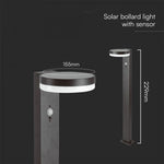 5,5W (220Lm) LED vertikal solcellsarmatur för trädgård med PIR-sensor, V-TAC, IP54, svart, varmvitt ljus 3000K