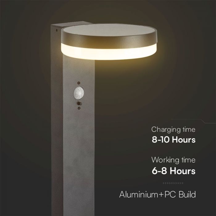 5.5W(220Lm) LED вертикальный солнечный садовый светильник с PIR датчиком, V-TAC, IP54, черный, теплый белый свет 3000K