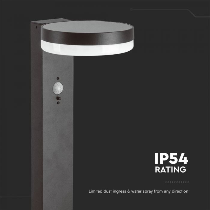 5.5W(220Lm) LED вертикальный солнечный садовый светильник с PIR датчиком, V-TAC, IP54, черный, теплый белый свет 3000K