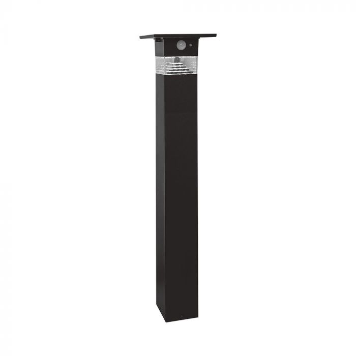 3W(250Lm) LED vertikal solcellsarmatur för trädgård med PIR-sensor, V-TAC, IP54, svart, varmvitt ljus 3000K