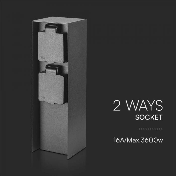 V-TAC nerūsējošā tērauda sadalītājs, IP44, 2x16A, melns