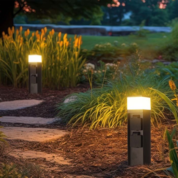 V-TAC G9 Āra bollarda lampa ar 2 kontaktligzdām IP44 16A Max 3600W melns