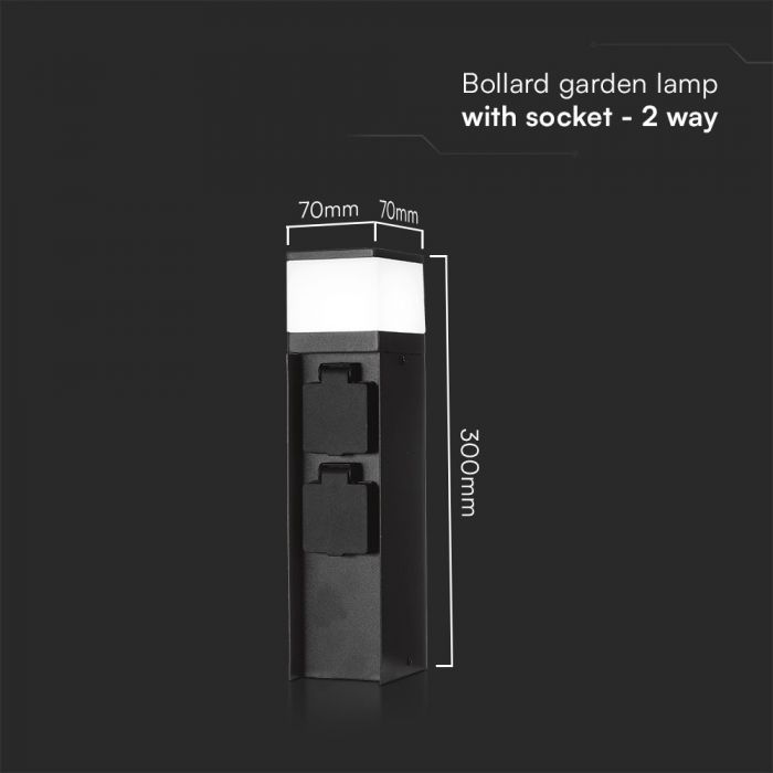V-TAC G9 Āra bollarda lampa ar 2 kontaktligzdām IP44 16A Max 3600W melns