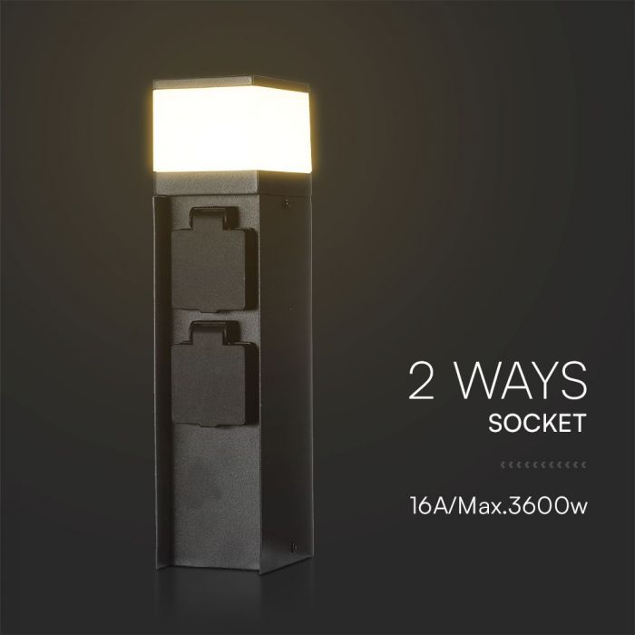 V-TAC G9 Āra bollarda lampa ar 2 kontaktligzdām IP44 16A Max 3600W melns