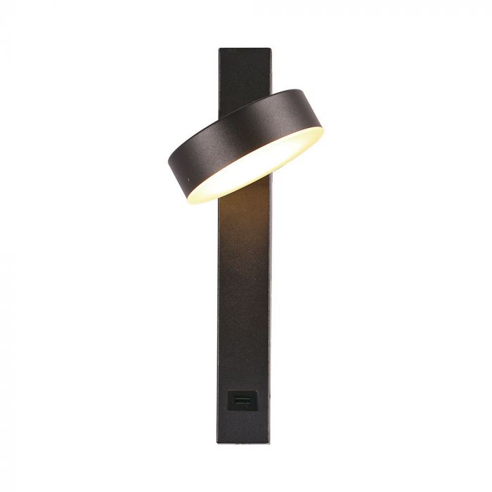 8W(900Lm) LED sienas gaismeklis, V-TAC, IP20, melns, silti balta gaisma 3000K