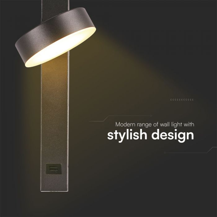 Настенный светодиодный светильник 8W(900Lm), V-TAC, IP20, черный, теплый белый свет 3000K