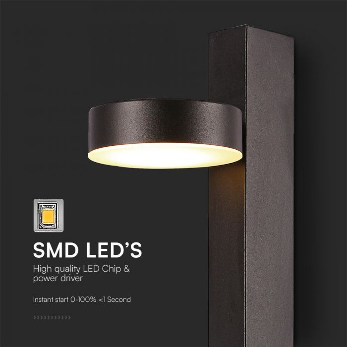 8W(900Lm) LED sienas gaismeklis, V-TAC, IP20, melns, silti balta gaisma 3000K