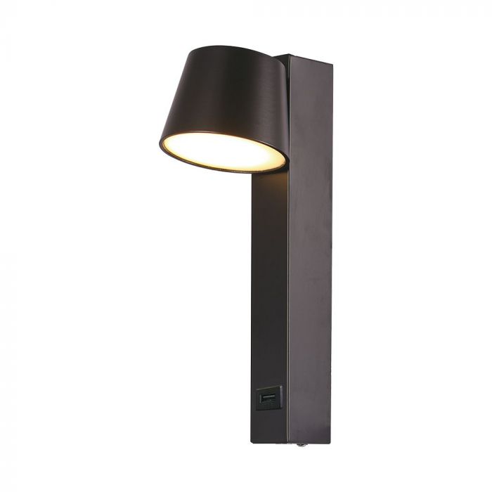 8W(900Lm) LED-väggarmatur, V-TAC, IP20, svart, varmvitt ljus 3000K