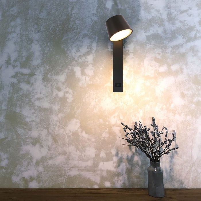 8W(900Lm) LED-väggarmatur, V-TAC, IP20, svart, varmvitt ljus 3000K