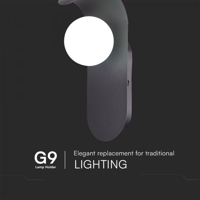 Max 5W G9 LED iekštelpu sienas gaismeklis, V-TAC, IP20, melns, tērauds+stikls