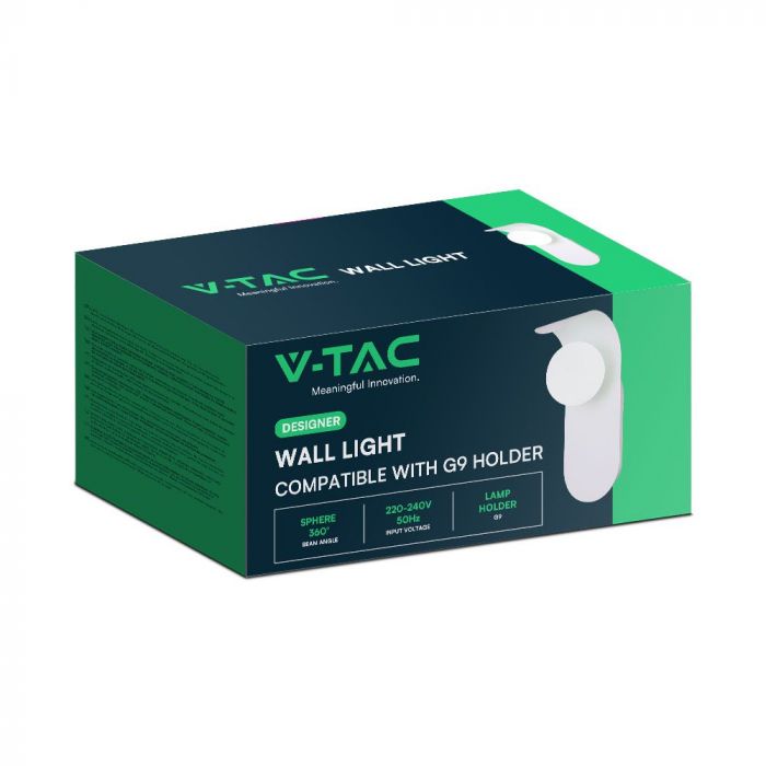 Max 5W G9 LED front and wall luminaire, V-TAC, IP20, white, steel+glass