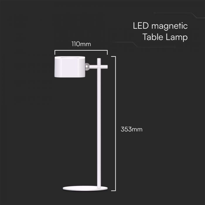 3W(300Lm) 5V LED galda lampa ar USB C tipa lādētāju, V-TAC, IP20, balta, dimmējama, 3IN1