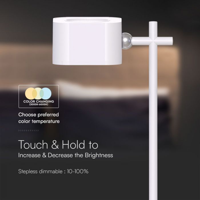 3W(300Lm) 5V LED galda lampa ar USB C tipa lādētāju, V-TAC, IP20, balta, dimmējama, 3IN1