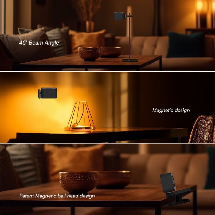 Настольная светодиодная лампа 3 Вт (300 лм) 5 В с зарядным устройством USB Type-C, V-TAC, IP20, черная, с регулировкой яркости, 3IN1