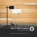 Настольная светодиодная лампа 3 Вт (300 лм) 5 В с зарядным устройством USB Type-C, V-TAC, IP20, черная, с регулировкой яркости, 3IN1