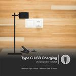 3W(300Lm) 5V LED skrivbordslampa med USB Type-C laddare, V-TAC, IP20, svart, dimbar, 3IN1