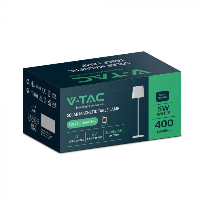 5W(400Lm) 5V LED skrivbordslampa med USB Type-C laddare, V-TAC, IP20, vit, dimbar, 3IN1