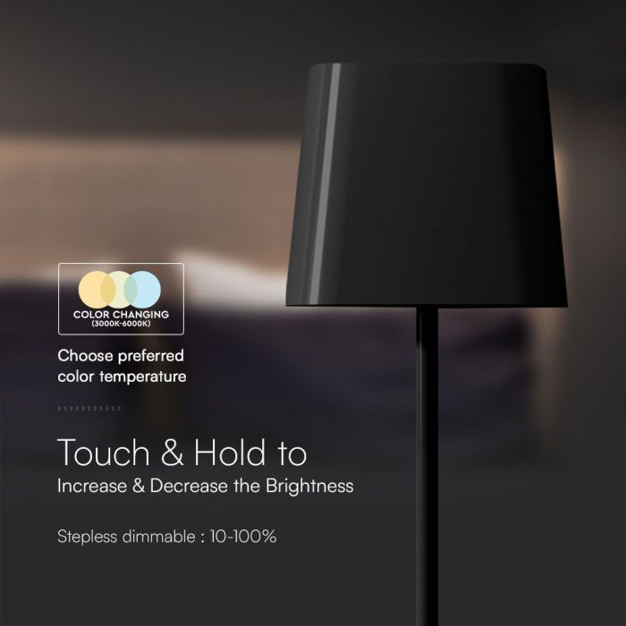 5W(400Lm) 5V LED desk lamp with USB Type-C charger, V-TAC, IP20, black, dimmable, 3IN1