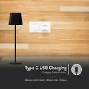 5W(400Lm) 5V LED desk lamp with USB Type-C charger, V-TAC, IP20, black, dimmable, 3IN1