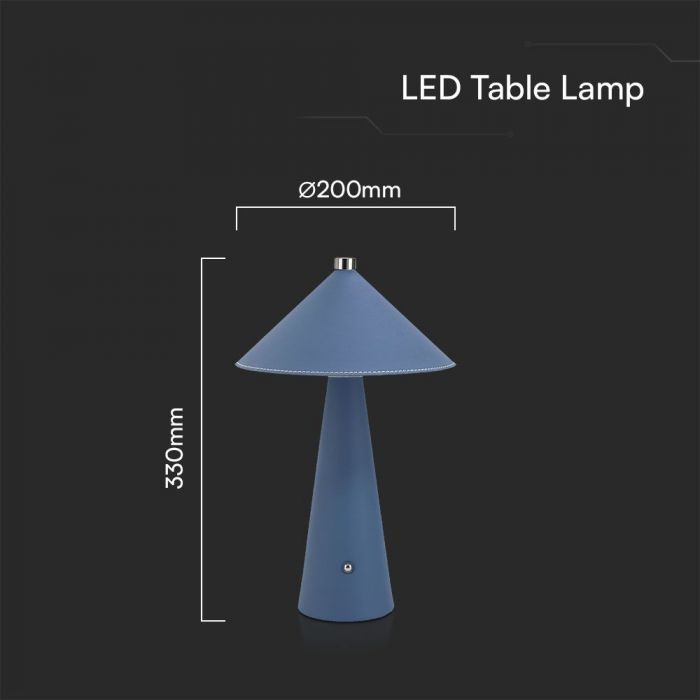 3W(240Lm) 5V LED desk lamp with USB Type-C charger, V-TAC, IP20, blue, dimmable, 3IN1