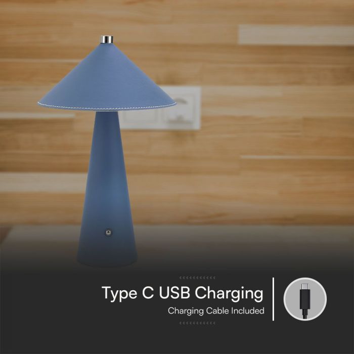 3W(240Lm) 5V LED desk lamp with USB Type-C charger, V-TAC, IP20, blue, dimmable, 3IN1