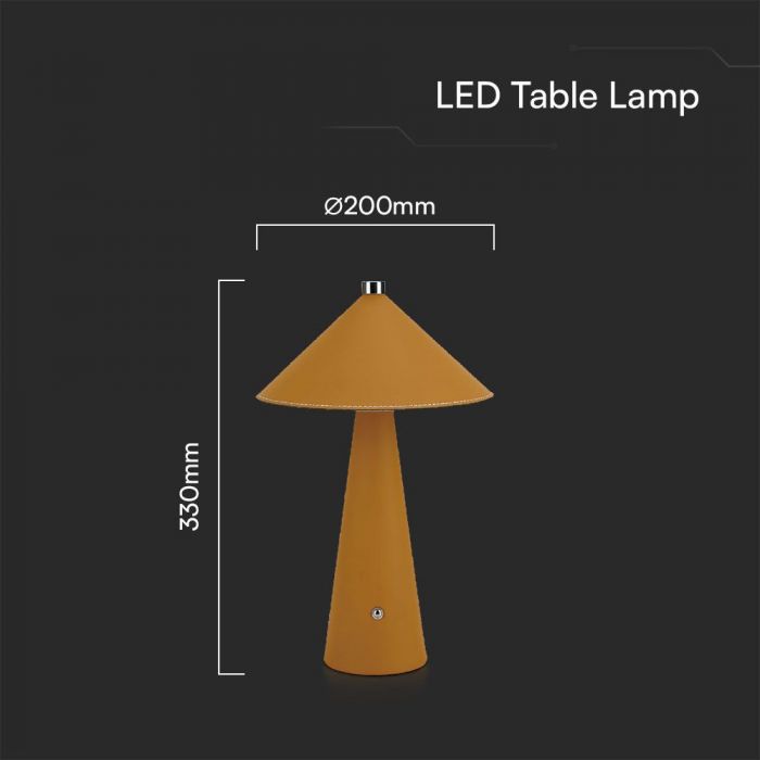 3W(240Lm) 5V LED galda lampa ar USB C tipa lādētāju, V-TAC, IP20, dzeltena, dimmējama, 3IN1