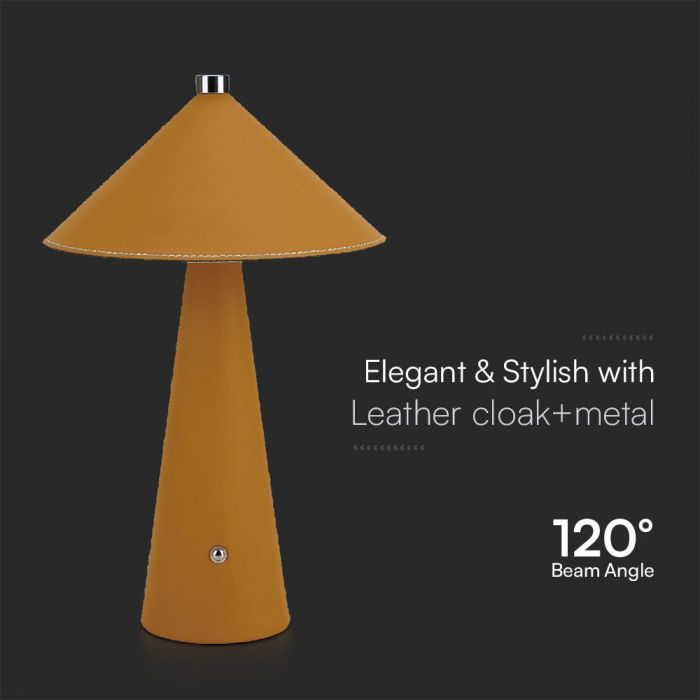 3W(240Lm) 5V LED galda lampa ar USB C tipa lādētāju, V-TAC, IP20, dzeltena, dimmējama, 3IN1