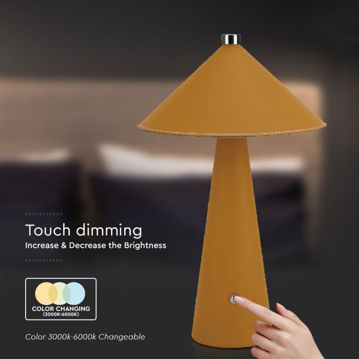 3W(240Lm) 5V LED galda lampa ar USB C tipa lādētāju, V-TAC, IP20, dzeltena, dimmējama, 3IN1