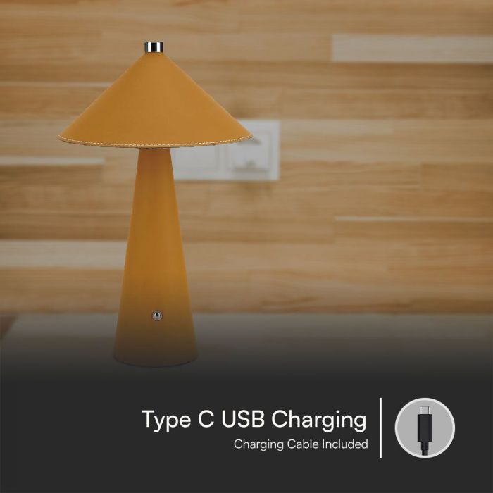 3W(240Lm) 5V LED galda lampa ar USB C tipa lādētāju, V-TAC, IP20, dzeltena, dimmējama, 3IN1