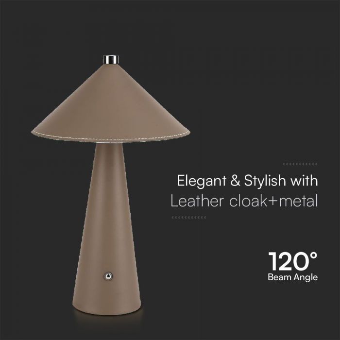 3W(240Lm) 5V LED skrivbordslampa med USB Type-C laddare, V-TAC, IP20, brun, dimbar, 3IN1