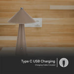 3W(240Lm) 5V LED galda lampa ar USB C tipa lādētāju, V-TAC, IP20, brūna, dimmējama, 3IN1