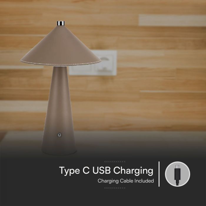 3W(240Lm) 5V LED galda lampa ar USB C tipa lādētāju, V-TAC, IP20, brūna, dimmējama, 3IN1