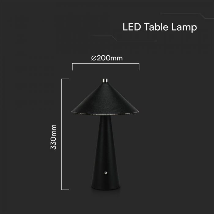3W(240Lm) 5V LED galda lampa ar USB C tipa lādētāju, V-TAC, IP20, melna, dimmējama, 3IN1