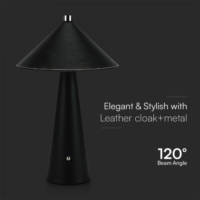 3W(240Lm) 5V LED galda lampa ar USB C tipa lādētāju, V-TAC, IP20, melna, dimmējama, 3IN1