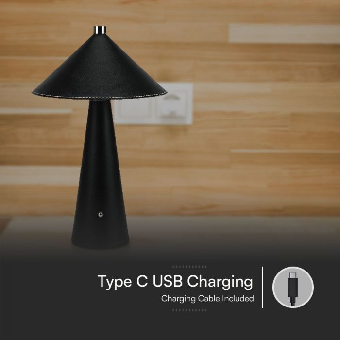 3W(240Lm) 5V LED galda lampa ar USB C tipa lādētāju, V-TAC, IP20, melna, dimmējama, 3IN1