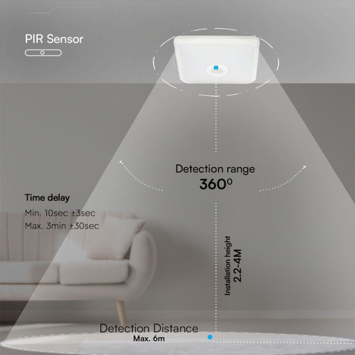 12W(1100Lm) LED plafons ar gaismas sensoru, V-TAC SAMSUNG, IP20, balts, 3IN1