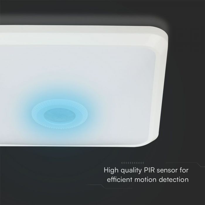 12W(1100Lm) LED plafons ar gaismas sensoru, V-TAC SAMSUNG, IP20, balts, 3IN1, 25x25cm