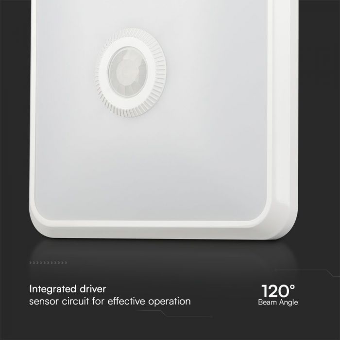 12W(1100Lm) LED plafons ar gaismas sensoru, V-TAC SAMSUNG, IP20, balts, 3IN1, 25x25cm