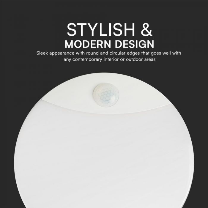 15W(1300Lm) LED-väggarmatur med PIR-sensor, V-TAC SAMSUNG, IP44, vit, 3IN1
