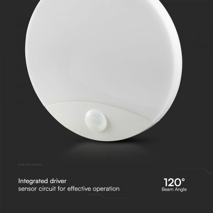 15W(1300Lm) LED-väggarmatur med PIR-sensor, V-TAC SAMSUNG, IP44, vit, 3IN1